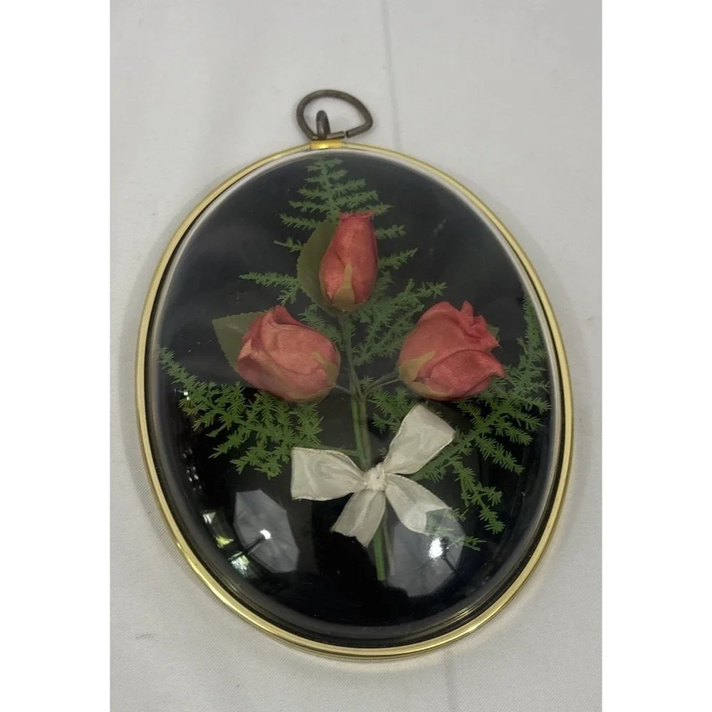 Bubble Convex Frame Vintage Preserved Rose Arrangement With Bow